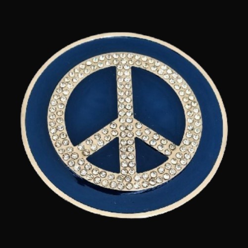 Peace Love Symbol Rhinestone Sign Hippie Era Belt Buckle