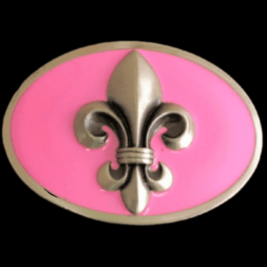 Belt Buckle Fleur De Lys Pink Lis Flower New Orleans Quebec