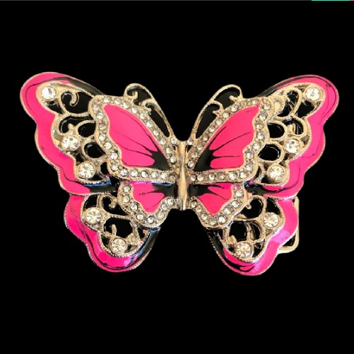 Butterfly Pink Glitter Rhinestone Fashion Belt Buckle