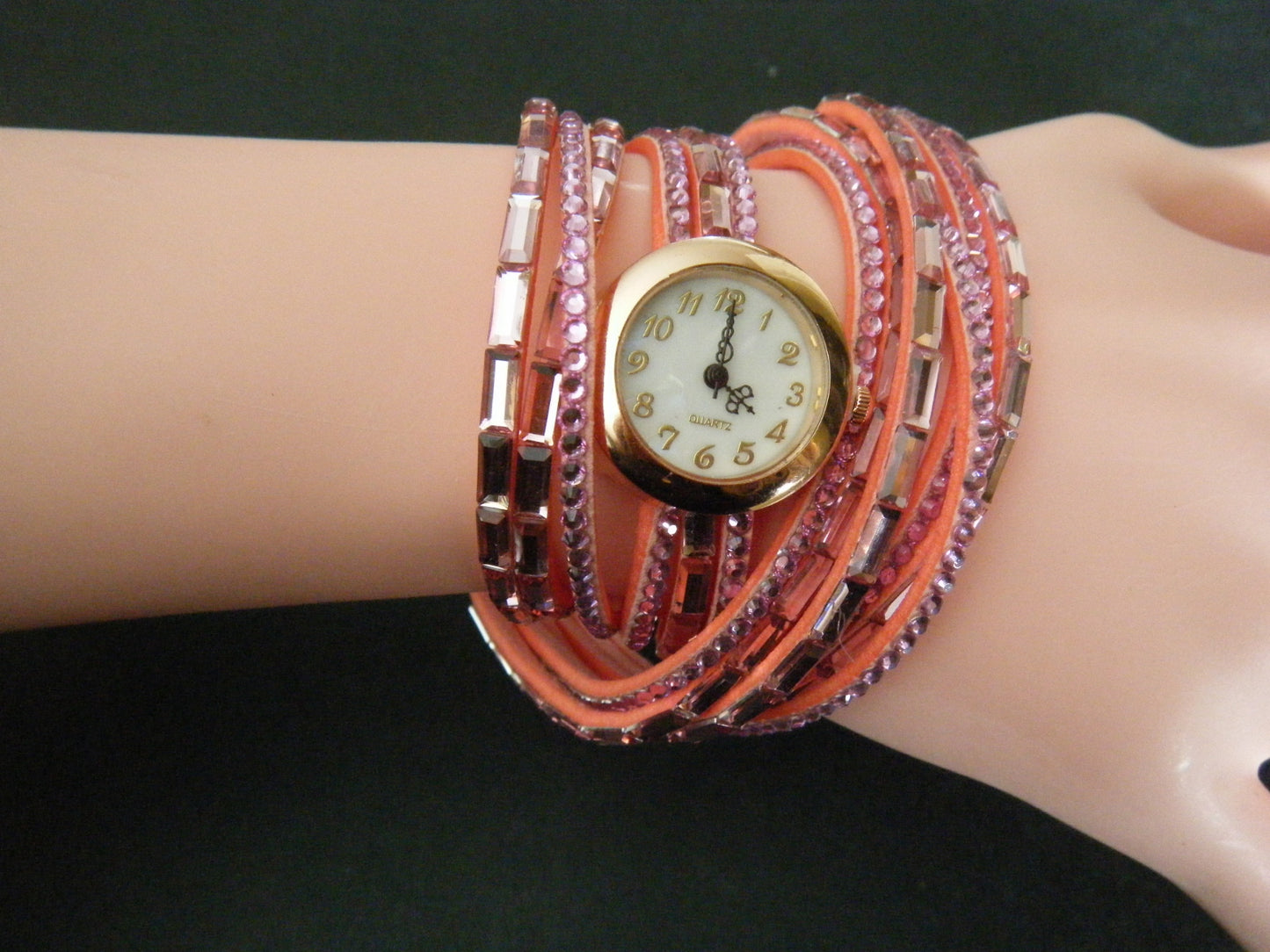 Pink Rhinestone Wrap Fashion Wrist Watch