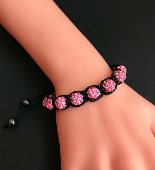 Pink Shamballa Bracelets 9 Disco Balls Swarovski Crystal Adjustable Bracelets