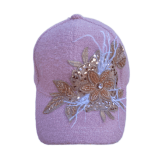 Chapeau Bling rose pour femmes, casquette réglable en plumes florales ornées de strass