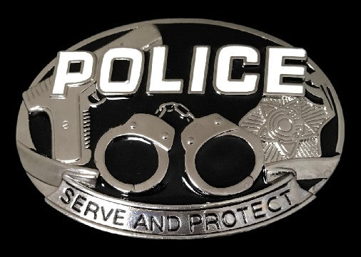 Policeman Serve Protect Gun Handcuff Belt Buckle