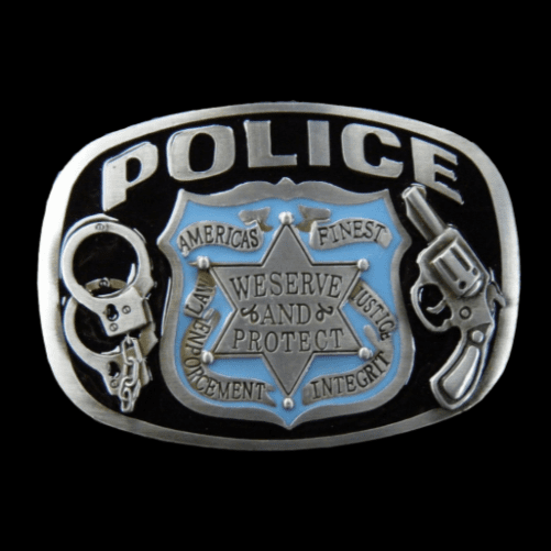 Police Badge Gun Cuffs Serve Protect Belt Buckle