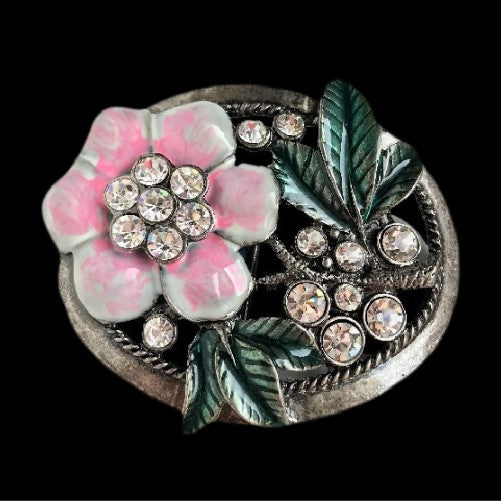 Flower Pink Boho Rhinestone Flower Belt Buckle