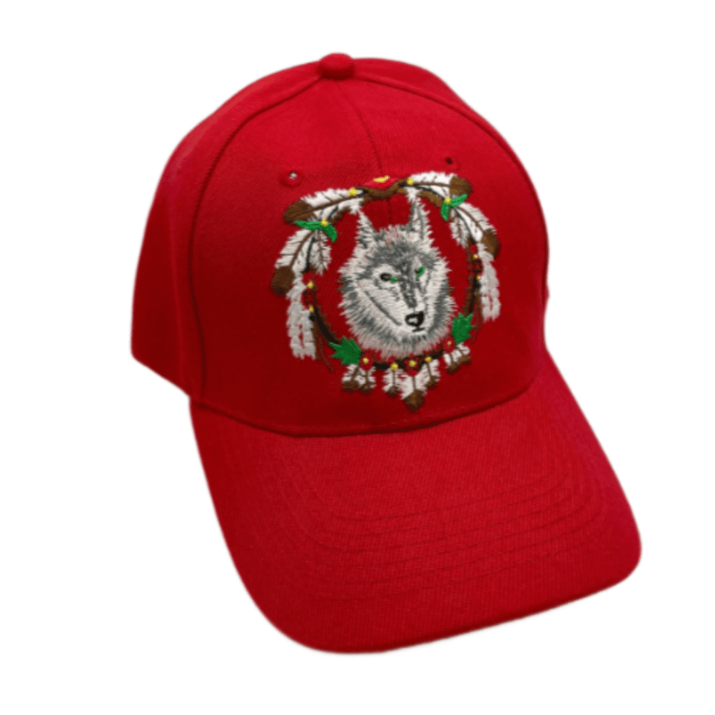 Casquette de Baseball rouge loup sauvage plume d'animal Chapeau indien indigène Casquette