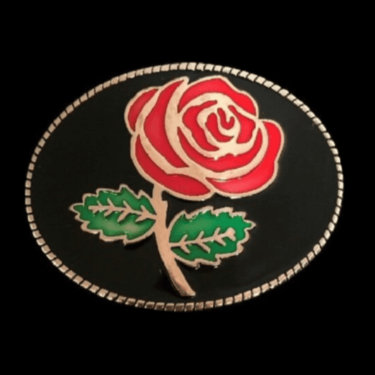 Red Rose Flower Western Cowgirl Belt Buckle