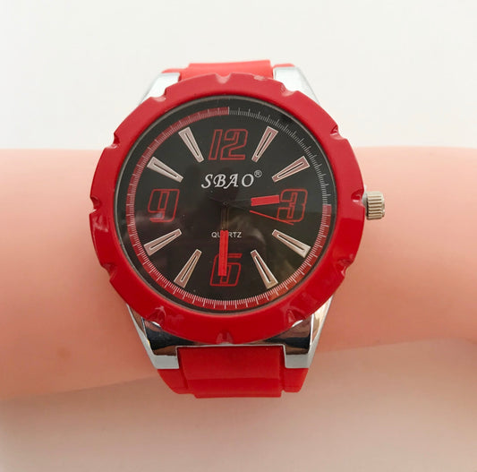 Rojo Unisex hombres mujer señora moda silicona reloj de pulsera grande Montre Rouge