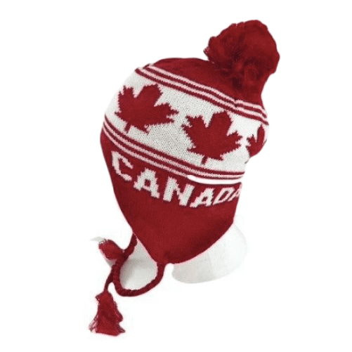 Rojo Blanco Pom Pom Borla Invierno Esquí Canadá Tuque Moda Estilo Sombrero Unisex