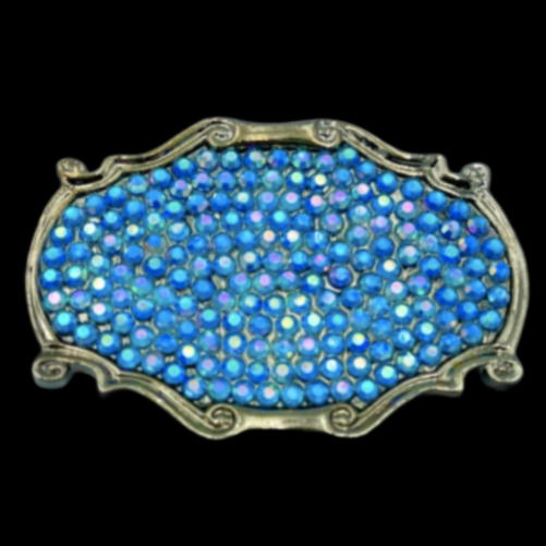 Hebilla de cinturón con diamantes de imitación, diamantes de imitación azules, Boucle de Ceinture occidental