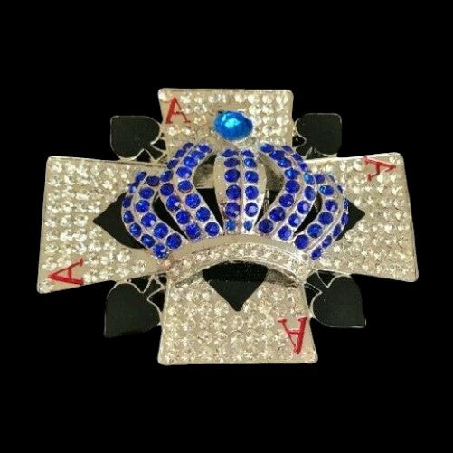 Ace Spades Cards Rhinestone Casino Gambler Belt Buckle