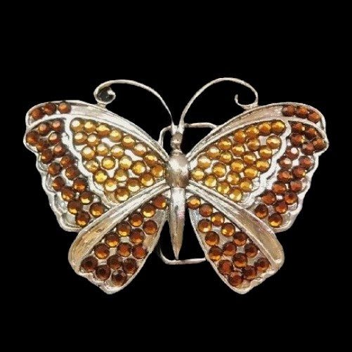 Boucle de ceinture papillon scintillant avec pierres brunes et strass