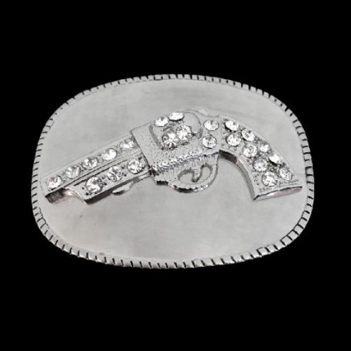 Rhinestone Gun Revolver Western Colt Belt Buckle