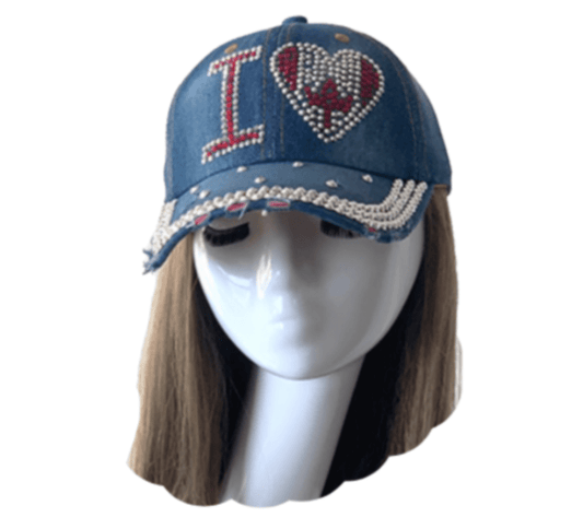 Strass J'aime le Canada Bling Denim Casquette de baseball pour femme