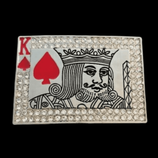 Rhinestone King of Hearts Casino Card Gambler Belt Buckle