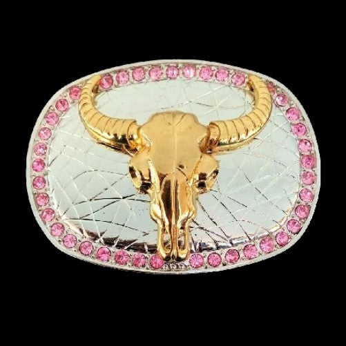 Pink Rhinestone Texas Longhorns Longhorn Steer Cowgirl Western Belt Buckle Buckles