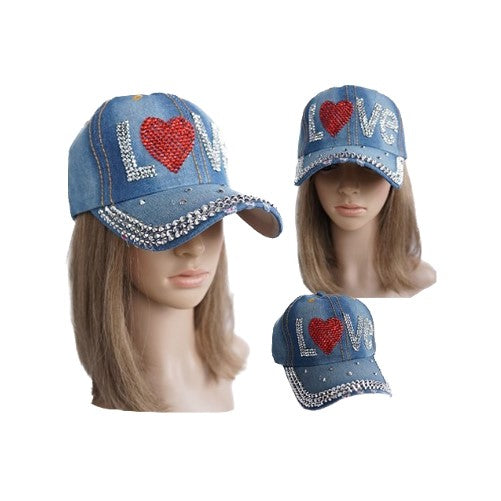 Rhinestone LOVE Bling Denim Women's Baseball Cap Hat