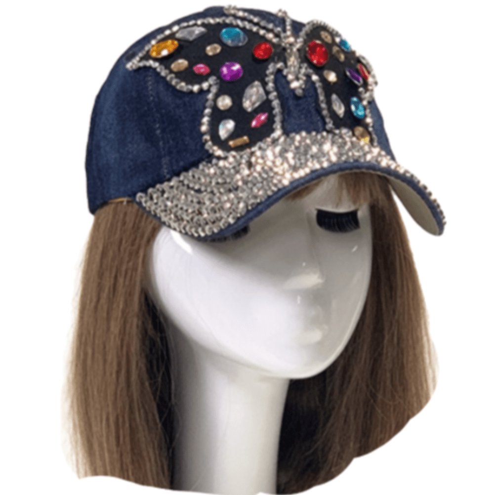 Sombrero de gorra de béisbol para mujer y niña, sexy, con diamantes de imitación, denim brillante