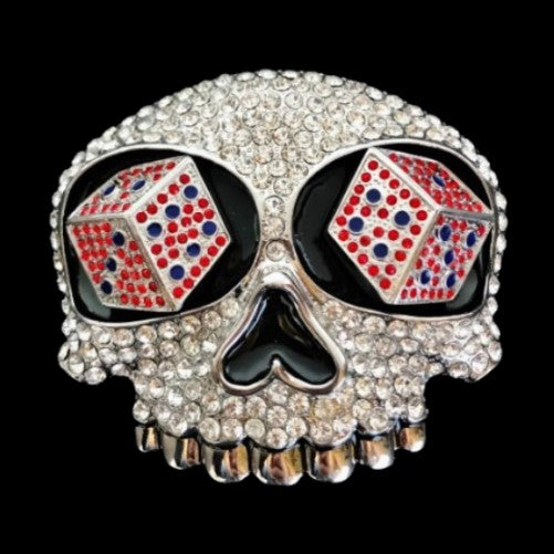 Rhinestone Skull Dice Eyes Gambler Belt Buckle