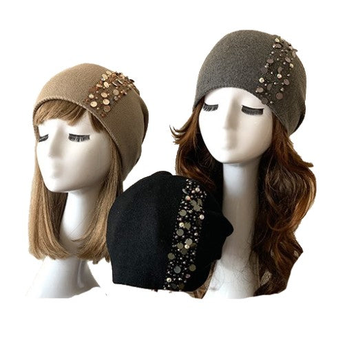 Gorro de lana con diamantes de imitación para mujer, gorro de esquí con calavera, gorro de moda Bonnie de invierno