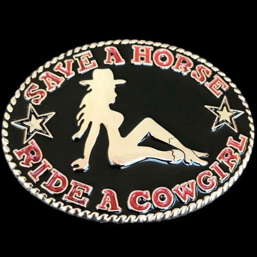 Save Horse Ride Cowgirl Rodeo Western Belt Buckle