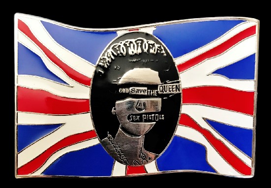 HEBILLA PARA CINTURÓN CON LICENCIA DE MÚSICA SEX PISTOLS PUNK GOD SAVE QUEEN