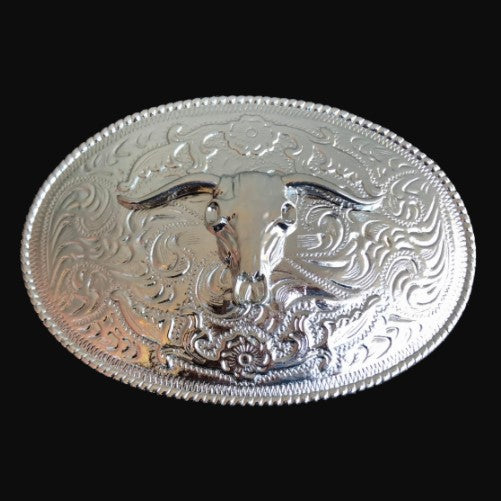 Silver Tone Western Texas Longhorn Steer Bull Rodeo Belt Buckle