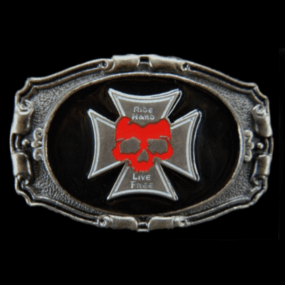 Biker Skull Cross Motorcycle Rebel Belt Buckle