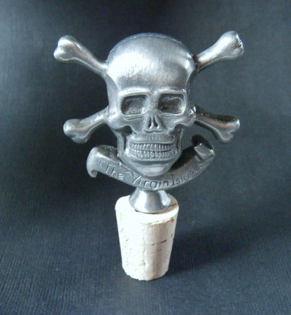 Pirates Skull Crossbones Virgin Islands Caribbean Pewter Skull Wine Bottle Stopper