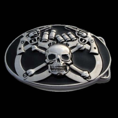 Skull Crossbones Handcuffs Bullets Guns Belt Buckle