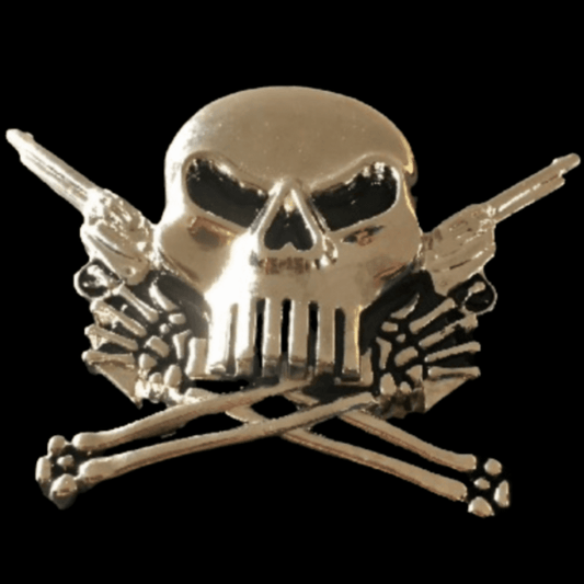 Skull Crossbones Gun Revolver Rebel Belt Buckle