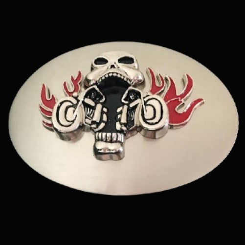 Motorcycle Biker Wheel Flame Skull Big Belt Buckle