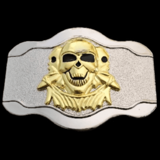 Skeleton Head Gold Skull Biker Belt Buckle