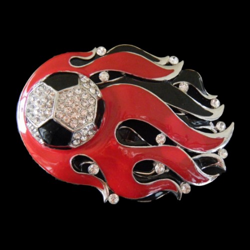 Soccer Ball Sport Game Flames Rhinestone Belt Buckle