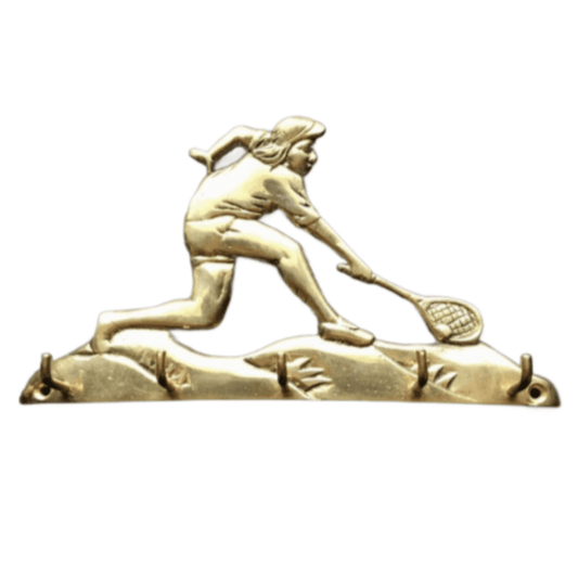 SOLID BRASS WALL DECOR TENNIS SPORTS GIRL PLAYER PLAYERS RACKET RACK KEY HOLDER