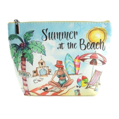 Summer at the Beach Large Cosmetic Make Up Travel Purse Organizer Pouch