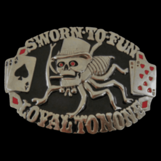 Sworn Loyal Spider Skull Casino Gambling Belt Buckle