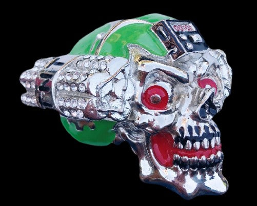 Skull Martian Outer Space E.T Green  Rhinestone Belt Buckle