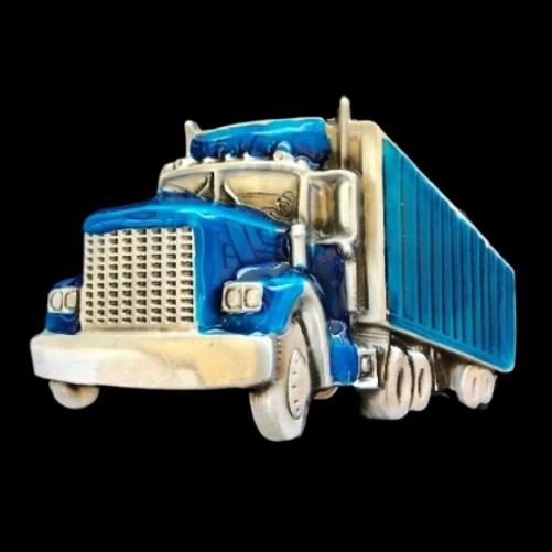 Trucker Semi Blue Truck 18 Wheeler Cabin Western Belt Buckles Boucle De Ceinture