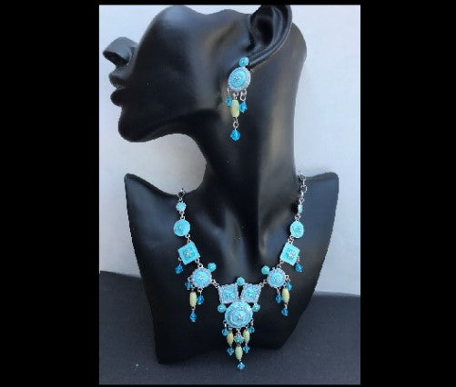 Turquoise Blue Teal Chandelier New Fashion Statement Bib Pendant Chain Necklace