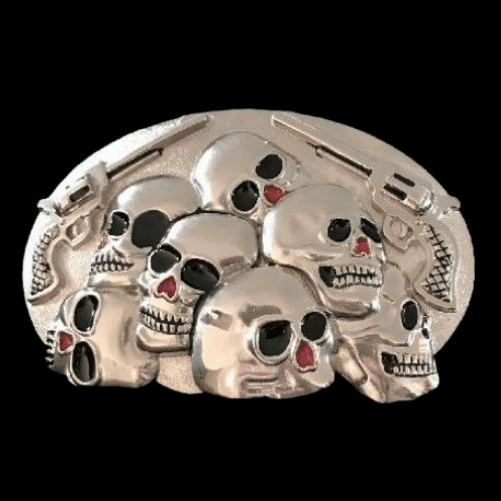 Skull Gun Revolver Western Scary Party Belt Buckle