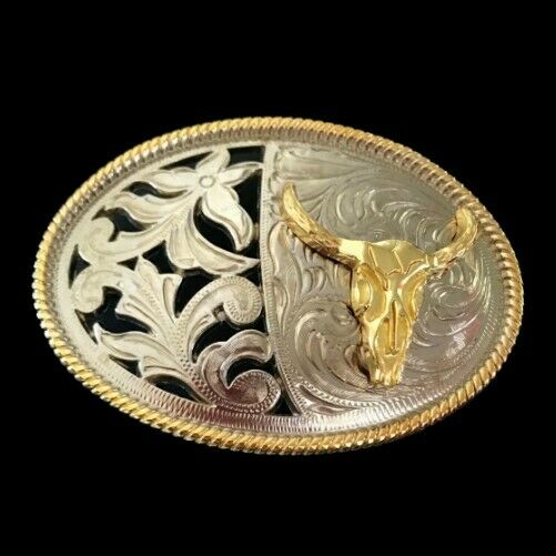 Two Toned Gold Silver Longhorn Steer Bull Western Belt Buckle Buckles