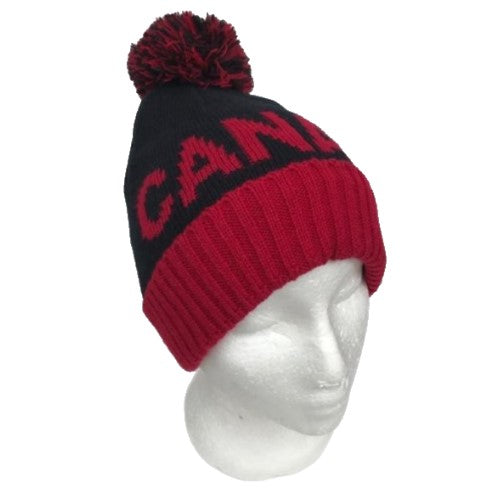 Gorro unisex nuevo Tuque invierno Canadá hoja de arce rojo negro pompón de punto