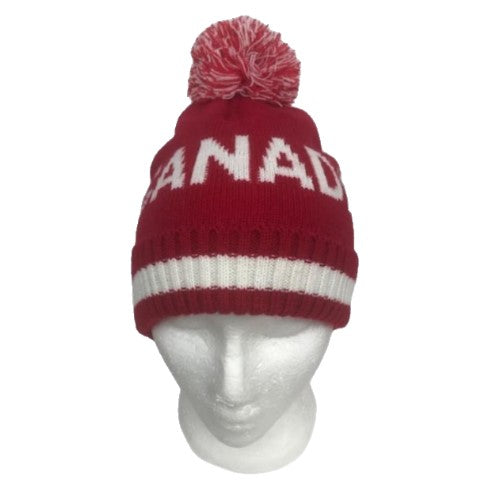 Unisex New Beanie Hat Tuque Winter Canada Maple Leaf Red Black Pom Pom Knitted