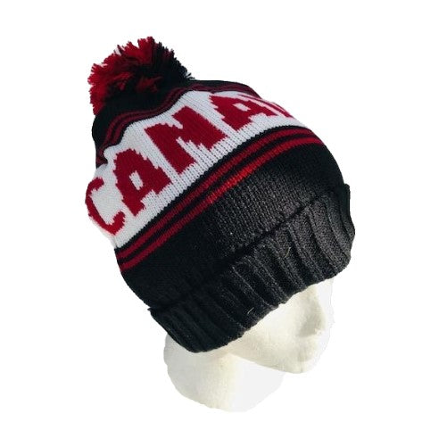 Gorro unisex nuevo Tuque invierno Canadá hoja de arce rojo negro pompón de punto