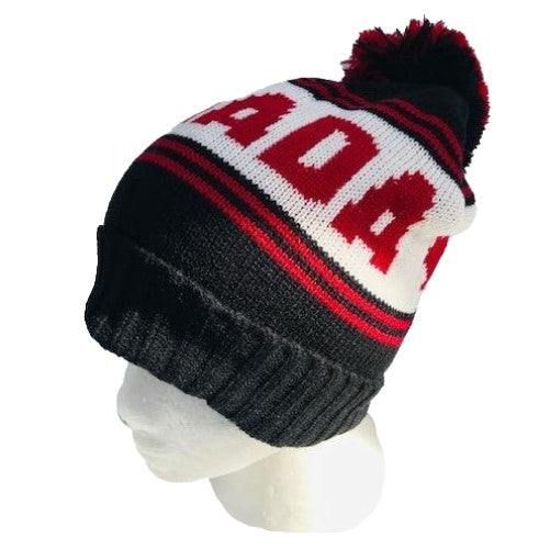 Gorro unisex nuevo Tuque invierno Canadá hoja de arce rojo negro pompón de punto