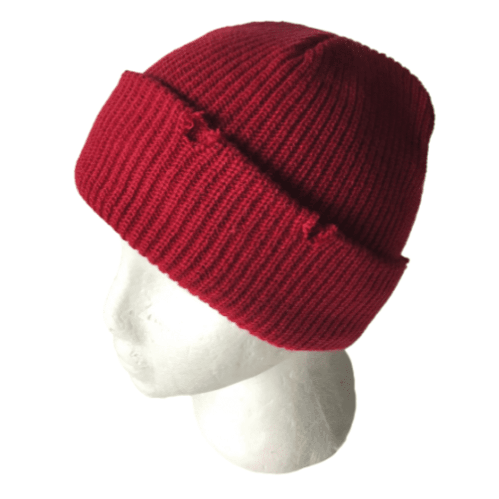 Gorro unisex desgastado informal rasgado, tejido de calle, gorro de invierno rojo cálido