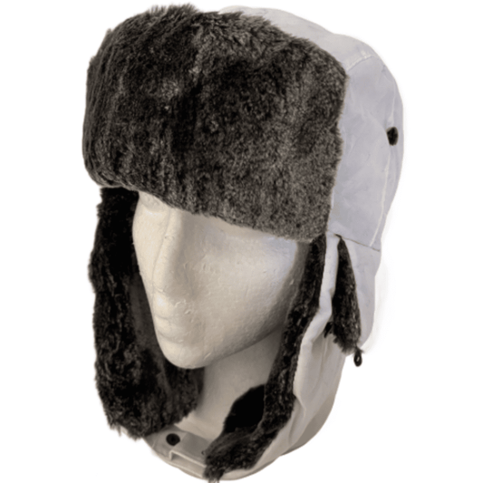 Gorro de esquí ruso cálido con orejeras de aviador soldado de invierno blanco unisex bombardero de piel sintética