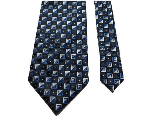 Vintage Giorgio Brutini Men's Tie Necktie Hand Made Silver Blue Geometric