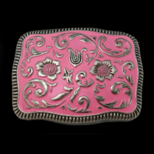 Belt Buckle Western Cowgirl Pink Flowers Fashion Style